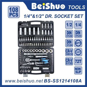 108 PCS 1/4′′ 1/2′′dr. Cr-V Hand Tools Socket Set