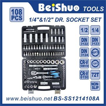 108 PCS 1/4 &#39;&#39; 1 / 2&#39;&#39;dr. Cr-V Handwerkzeuge Sockel Set