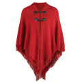 Poncho listrado feminino com borlas