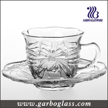 Glass Tea Cup & Saucer Set with Embossed Design (TZ-GB09D2706HDY)