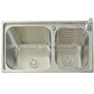 Fregadero de cocina de doble lavabo hecho a mano de acero inoxidable