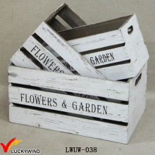 Crate Style Box Antique White Wood Planters