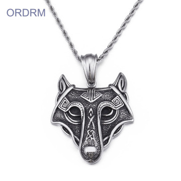 Aço inoxidável Mens Viking Wolf Necklace