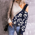 Mulheres Leopard Patchwork Sweater Cold Butter