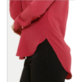 Crepe Chiffon Long Sleeve V-Neck Red Causal shirts