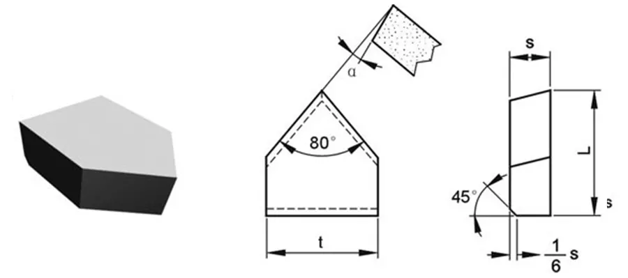 drawing of brazed tip type E drawing of brazed tip type E