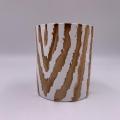 Tree Pattern Wood Colorful  Glass Candle Jar  Gold-rim