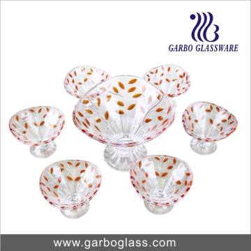 7PCS Glass Ice Cream Bowl with Color Leaf (TZ7-GB16013-P1)