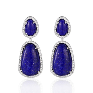 Vintage Style Lapis Lazuli Stone Dangle Drop Earrings