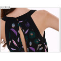 Feather Printing Summer New Slim Chiffon Print Dress Long Section of The Sleeveless Dress Bottoming a Word Women Dresses