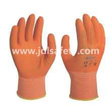 Guantes de trabajo de poliéster con recubrimiento de látex de colorido de la espuma (LR3018F)