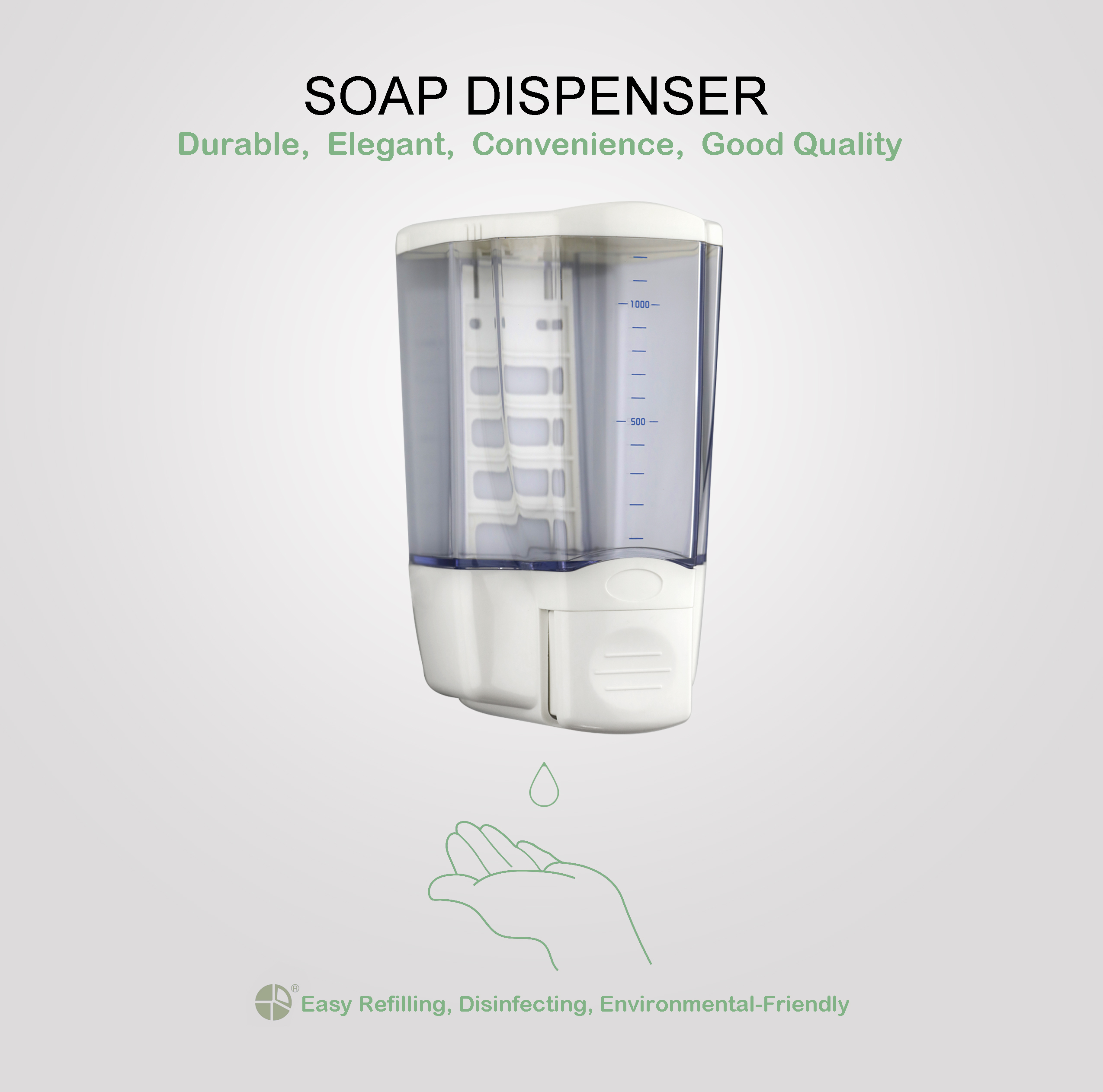 Drop-shaped sanitary soap dispenser