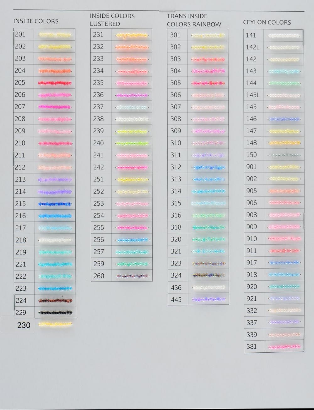 Beads color chart