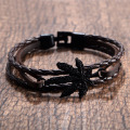 Womens braided leather maple leaf bracelet