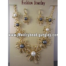 Wholesale beautiful diamond and pearl jewelry set