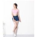 Factory Clothes 2016 Fashion Short Sleeve Knitted Cotton Women Crop Tops