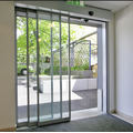 Automatic telescopic sliding door mechanism with glass