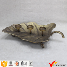 Leaf Plate Golden Finish Metal Vintage Candle Holders