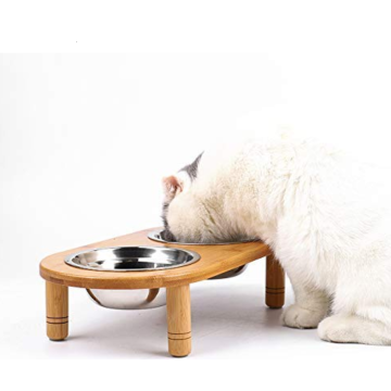 Mesa de comedor de gato de mascota de bambú