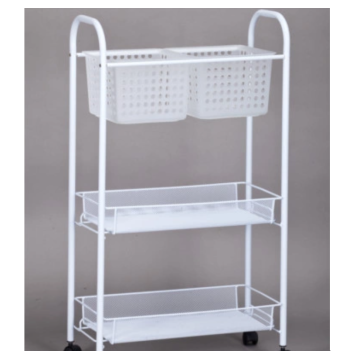 White three-layer bathroom storage trolley