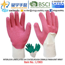 Interlock Liner, Latex 3/4 Coated Gloves (L1903) , Rough Crinkle Finish, Knit Wrist with CE, En388, En420, Work Gloves