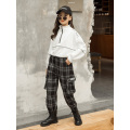 Autumn and winter girls' cashmere sweater casual plaid overalls suit