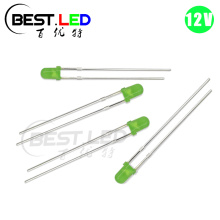 12V 3mm Green LED Résistance intégrée DC