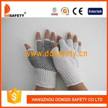 Weiße Baumwoll / Polyesterhandschuhe mit nahtlosen und schwarzen PVC Dots Handschuhen Dkp519