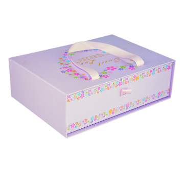 Paper Sliding Rigid Gift Box with Ribbon Handle