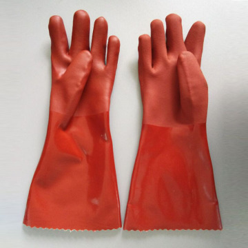 Resina PVC roja Acabado liso Guantes protectores 40cm