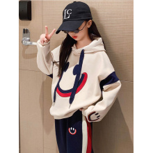 Girls' Autumn and Winter Plush Set Autumn and Winter Cartoon Hooded Top Two Piece Set