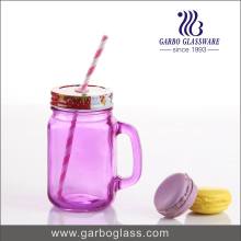 450ml Colored Glass Manson Jar with Cover and Straw