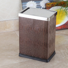 Stainless Steel Top Leather Surrounded Swing Waste Bin (GA-10LE)