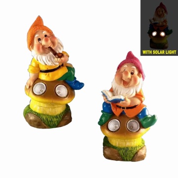 Dwarf on Mushroom Double Solar Light Yard Décoration pour jardin