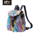 Custom geometric laser color focus PU leather backpack for kid school bag women travel laptop backpack