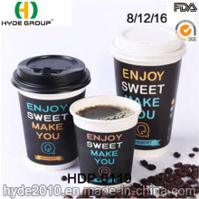 Printed Disposable Paper Coffee Cup for Hot Coffee with Lid (HDP-0119)