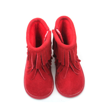 Red Baby Double Tassel Warm Soft Leather Boots