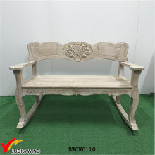 Antique White Scroll Double Rocker Wooden Rocking Porch Bench