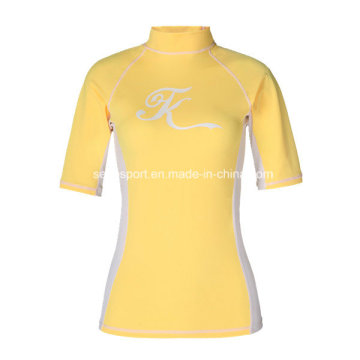 Amarelo brilhante upf50 + Lycra Rash Guard camisas para mulheres (SNRG05)