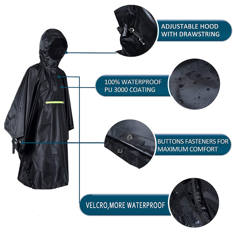 Reusable Waterproof Lightweight Rain Cape With Hood Multifunctional Rain Coat For Outdoor Activities Used As Camping Tarp Hiking Shelter2