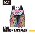 Custom geometric laser color focus PU leather backpack for kid school bag women travel laptop backpack