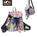 Custom geometric laser color focus PU leather backpack for kid school bag women travel laptop backpack