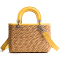 fashionable woven hand made lady's shoulder bag handbag beach straw bags with leather handle