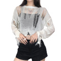 Women's O-Neck Ripped Hole Knitted Solid Jumper