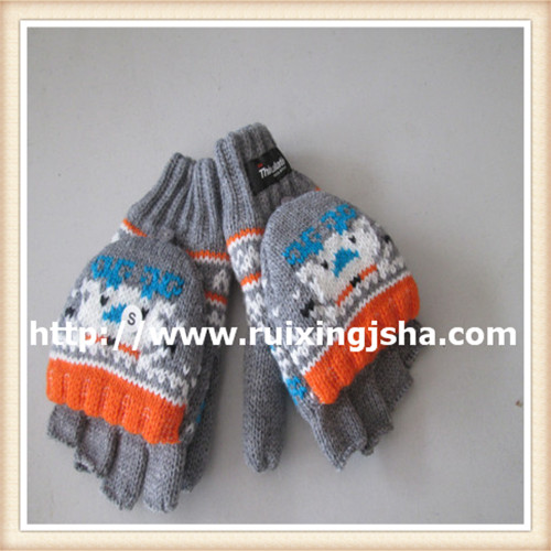 children knitted jacquard half finger gloves