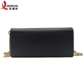 Classic Black Genuine Leather Purse Clutch with Chain