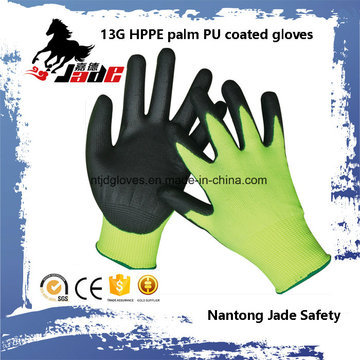 Safety Glove, 13G Hppe Safety PU Coated Cut Resistant Glove Level Grade 3