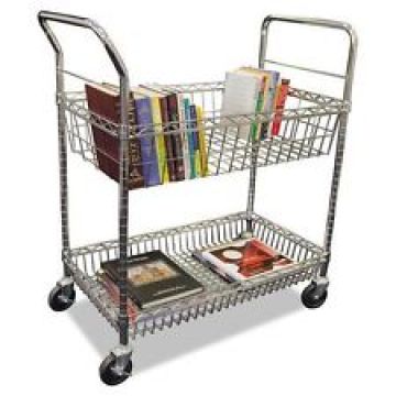 Adjustable Metal Basket Rack Book Trolley for Library (BK753590A2CW)