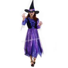 Trajes de halloween adultos vestido de bruxa clássica com chapéu