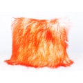 Mongolian Lamb Fur Cushion Bleached with Orange top